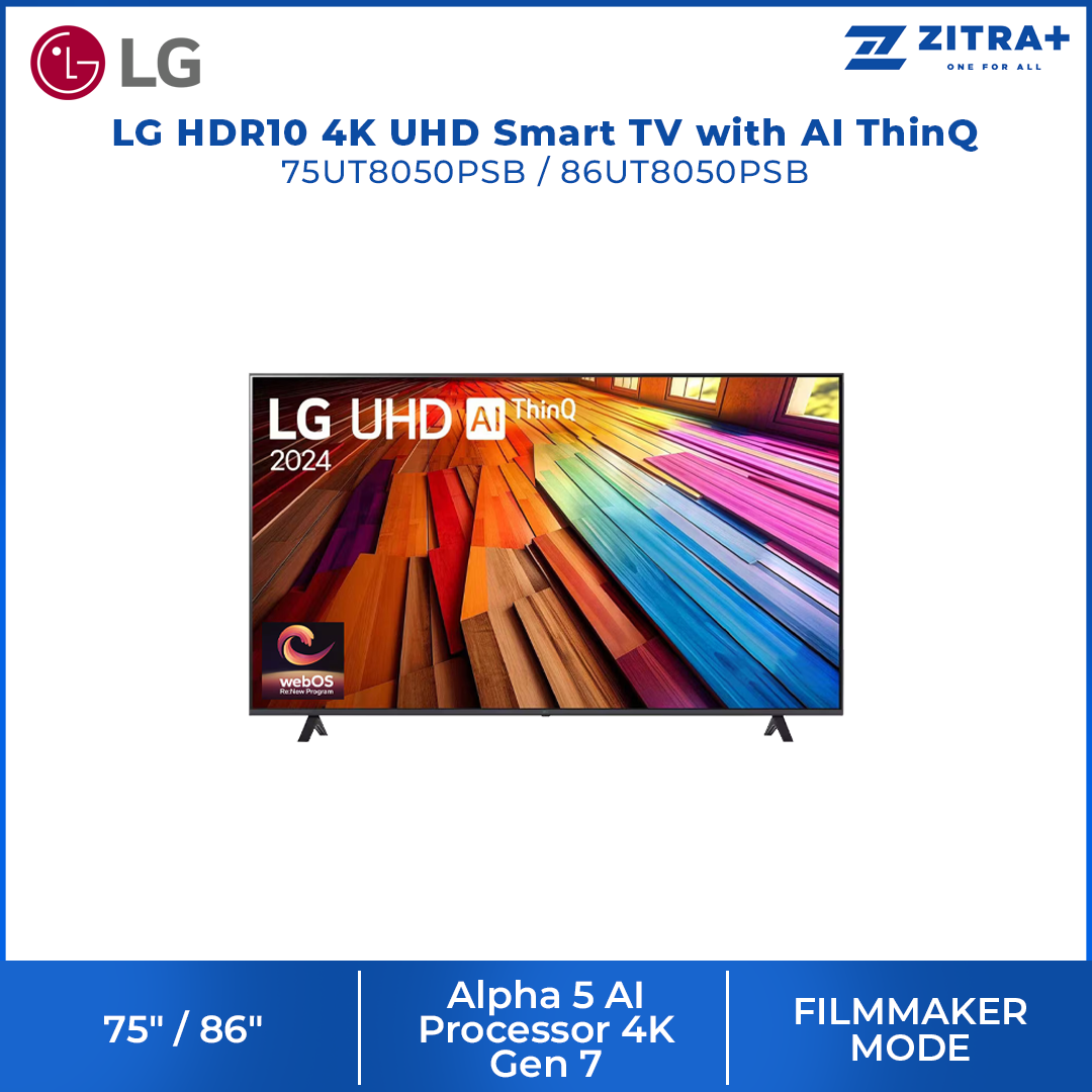 LG 75"/86" HDR10 4K UHD Smart TV with AI ThinQ 75UT8050PSB/ 86UT8050PSB | 4K HDR10 Pro |  5 AI Processor 4K Gen 7 | FILMMAKER MODE 